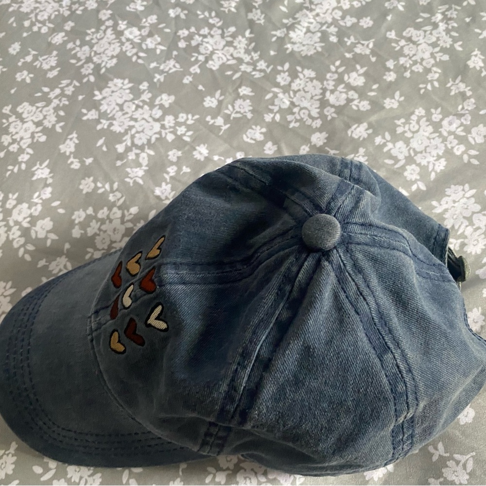 Kids Denim Cap with Heart Accents